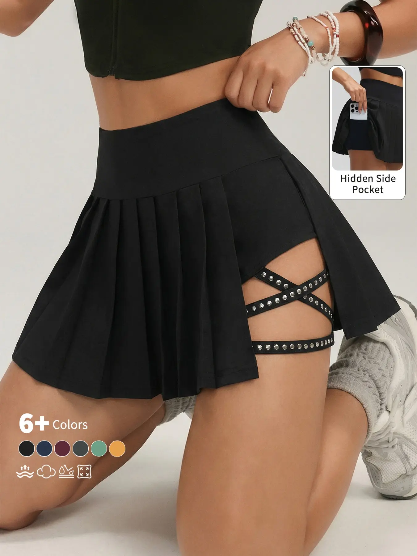 Women's Pleated Skirt Pants with Hidden Pockets, Fake Two-Piece Tennis Short Skirt, Gym Workout Outdoor Golf Casual Sport Academy Style
