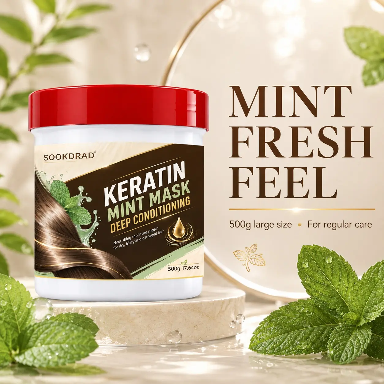 Keratin Mint Mask, containing keratin, containing mint, deep conditioning, nourishing moisture repair, for dry frizzy damaged hair, 17.64oz, 500g