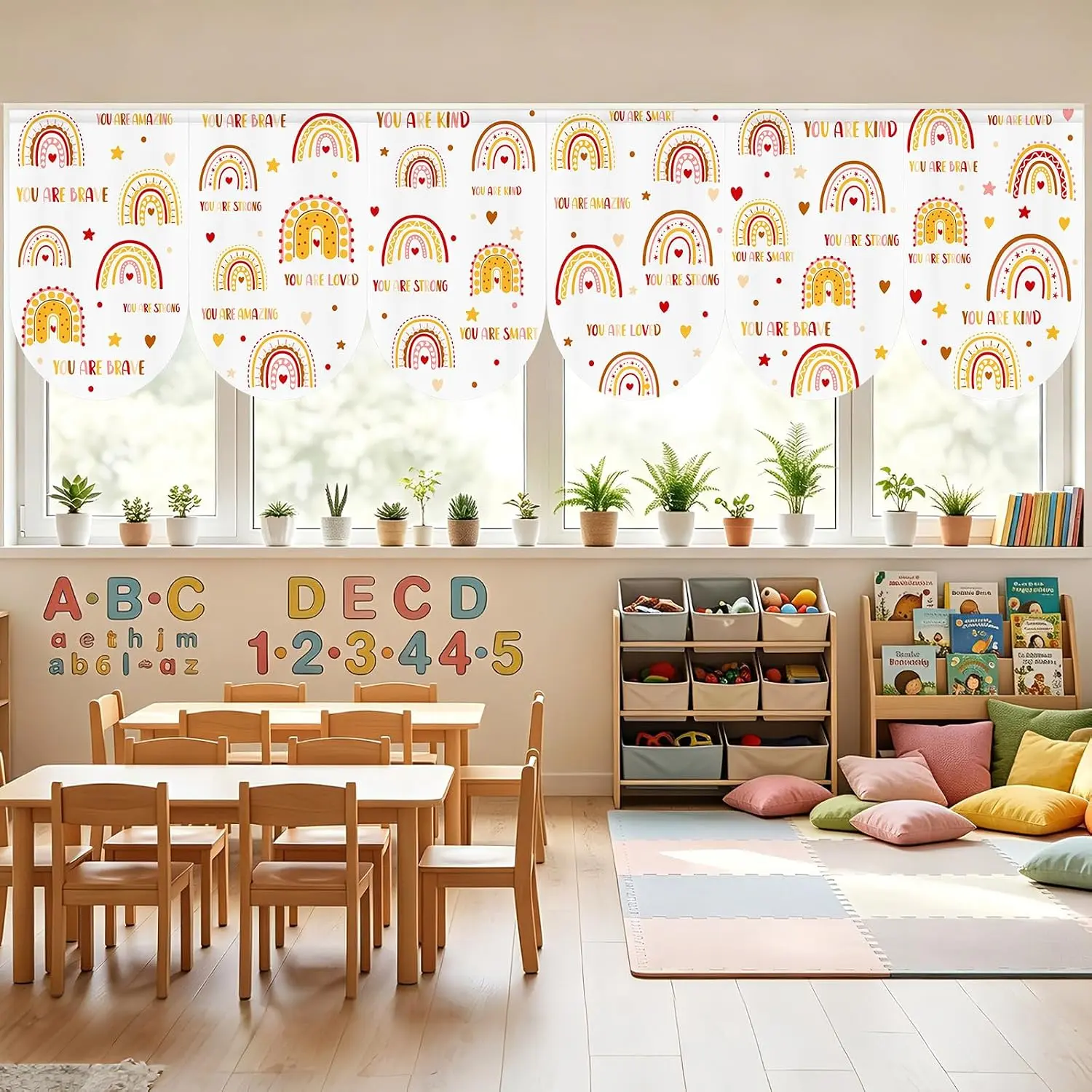6 count Boho Rainbow Classroom Curtains for  to School Rainbow Classroom Decor Colorful Curtains for  of School   Bedroom Living Room Playroom 36"X24"