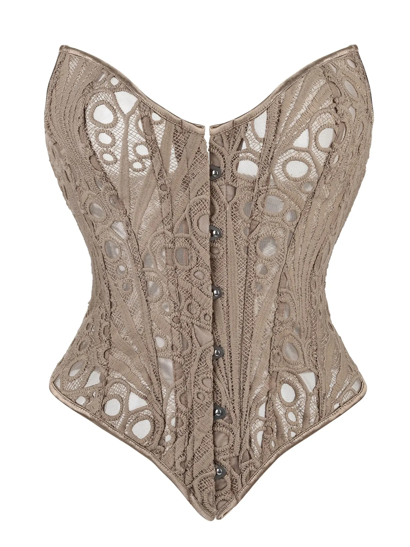 Khaki Premium Water Soluble Embroidery Floral Lace Corset Underwear Strapless Boned Shapewear Bustier Aesthetic Waist Trainer Cinched Waist for All Occasions
