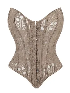 Khaki Premium Water Soluble Embroidery Lace Corset Strapless Boned Shapewear Bustier Aesthetic Waist Trainer for All Occasions