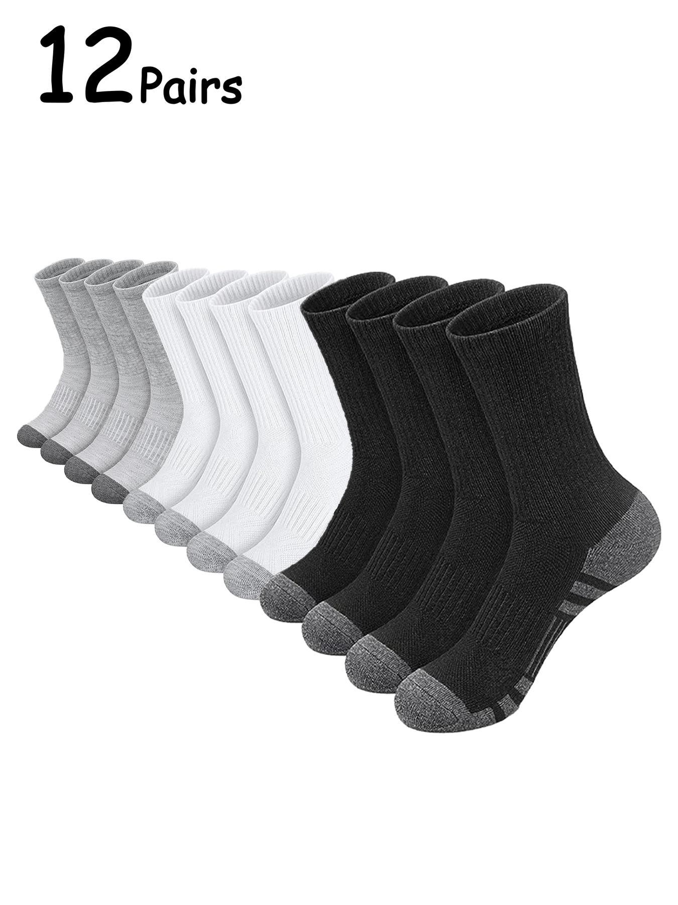 Men's 12 Pairs Colorblock Crew Socks, Casual Moisture Wicking Mid-calf Tube Socks, Soft Comfy Breathable Hosiery for All Seasons Daily Wear
