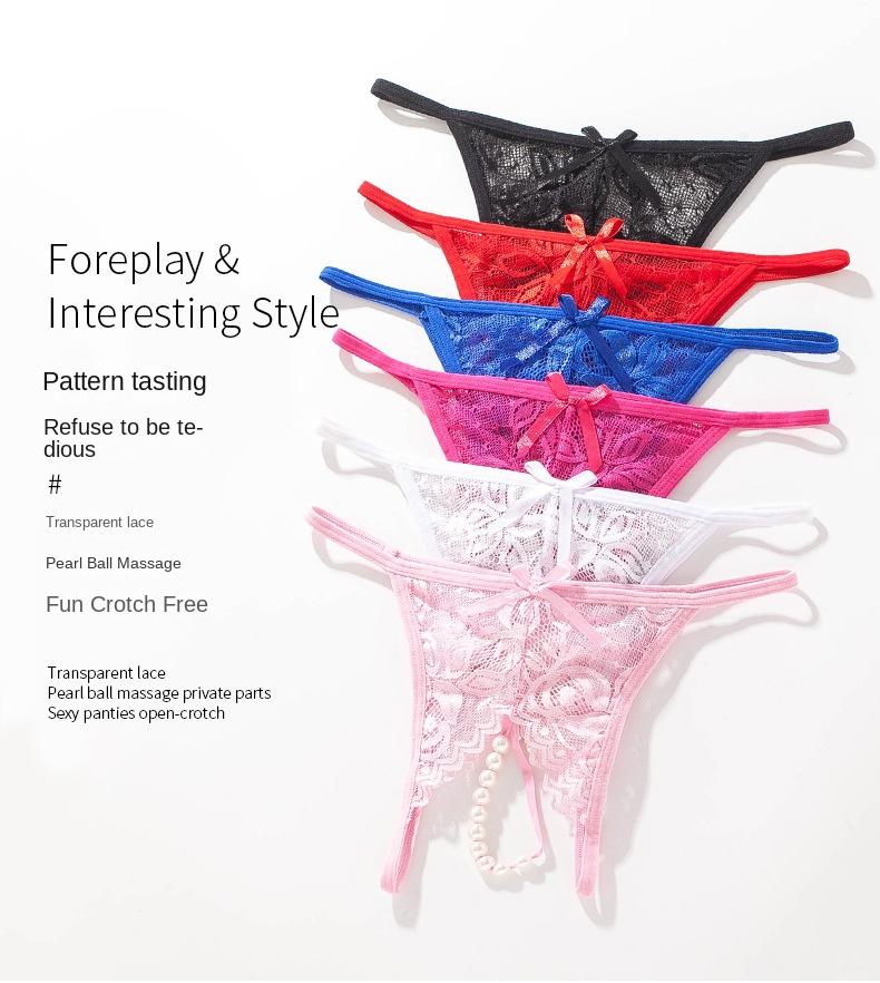 Hot Pearl Massage Sexy Underwear Sexy Women's Open Crotch Lace Transparent  T-Back - TikTok Shop