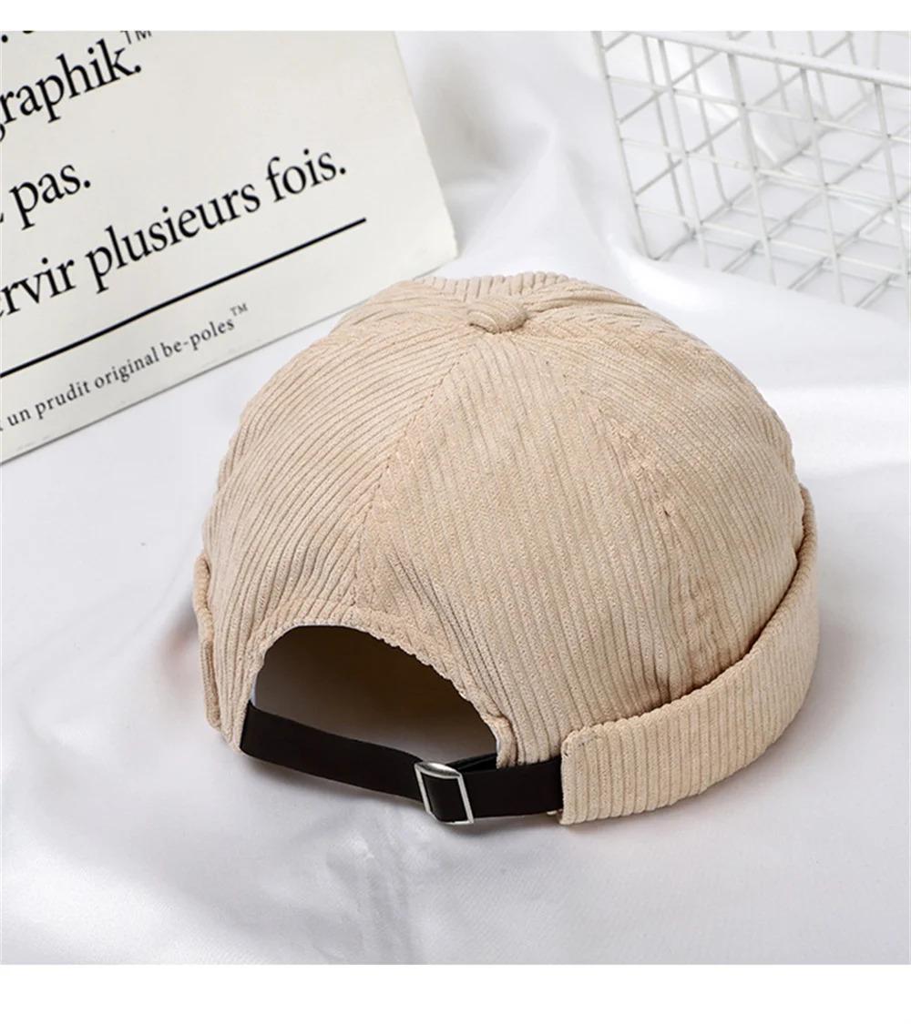 Unisex Corduroy Solid Color Brimless Caps for Men Women Streetwear Hip Hop Hats Retro Beanie Docker Caps Adjustable Dome Hats