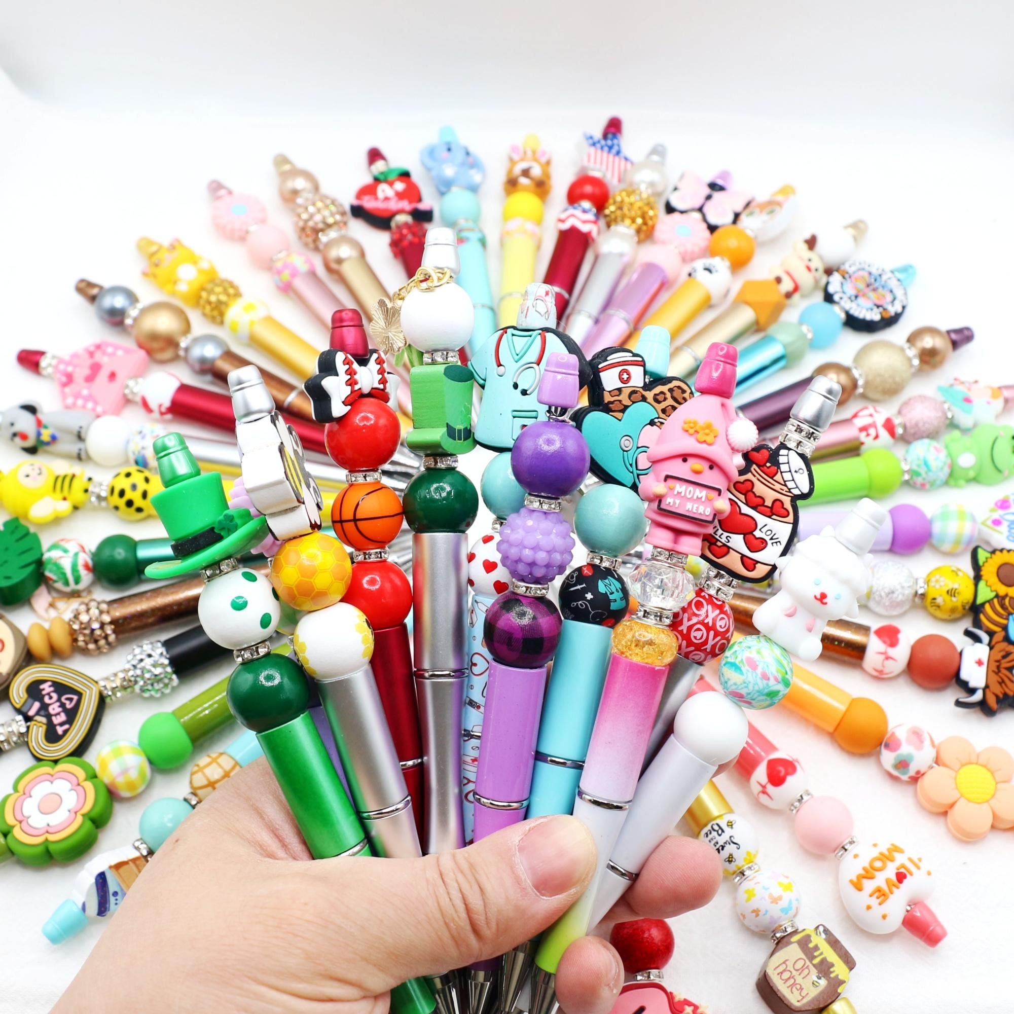 Back to School Hot DIY Beaded Ballpoint Pens 5-50PCS Random Styles Plastic Pen with Wood/Silicone/Acrylic Beads Fun Creative Office School Supplies for Students