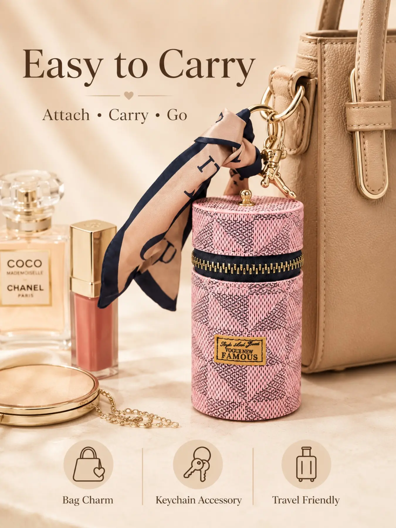 Multifunctional Coin Wallet and Lipstick Case, Fashionable Cylindrical Purse, Large Capacity Coin Bag with Zipper Closure, Boho Style