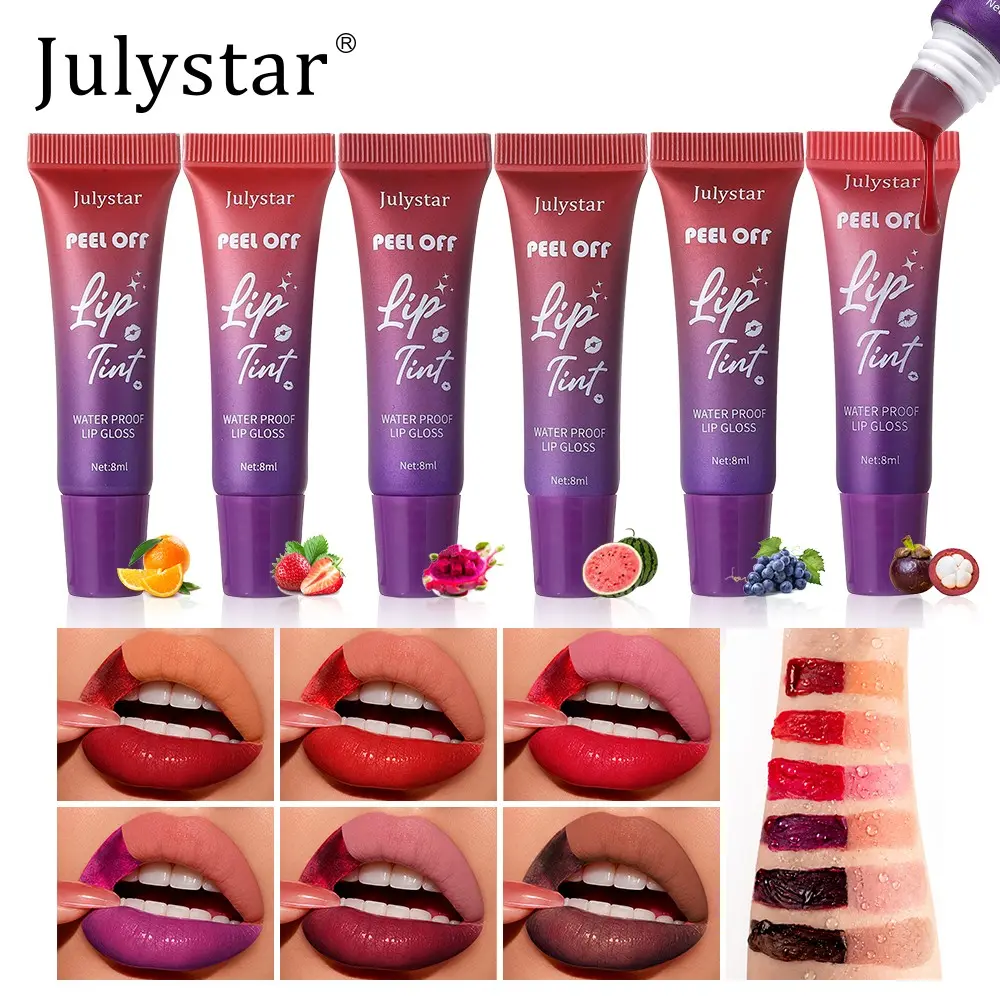 Julystar 6PCS Peel Off Lip Tint Set, Lightweight Waterproof Transfer-Proof Long Lasting Lip Stain, 6 Shades Matte Peel Lip Gloss Kit for Festival Grad Summer Daily All Skin Tones