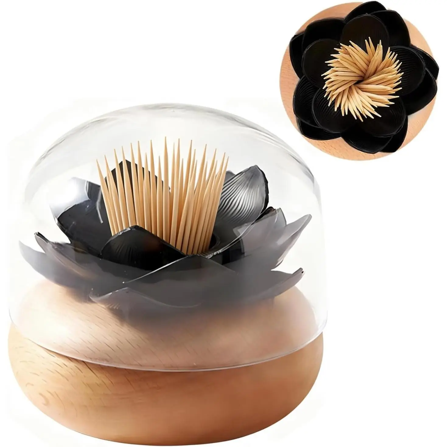 Black Wooden Decorative Toothpick Dispenser Holder for Kitchen Bathroom Accessories Cute Gift with 80 Toothpicks