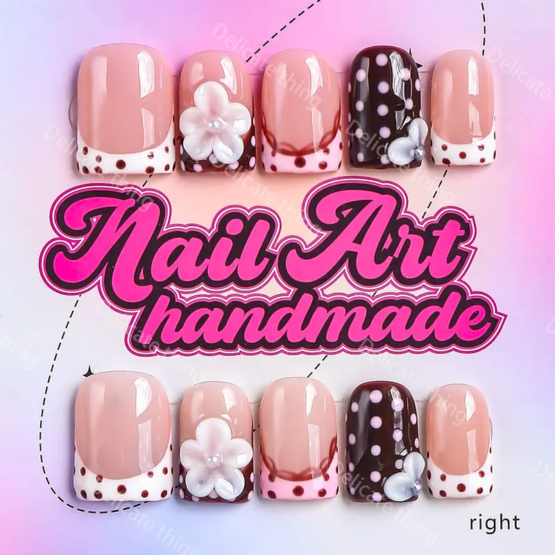 Y2K Style Press-On Nails, 10pcs Handmade Press Ons Artificial Nails, Fake Nails, Decorative Nails, Nail Art Supplies, XS-S-M-L Sizes, Perfect for Parties, Includes Jelly Glue, Crystal Stick, File