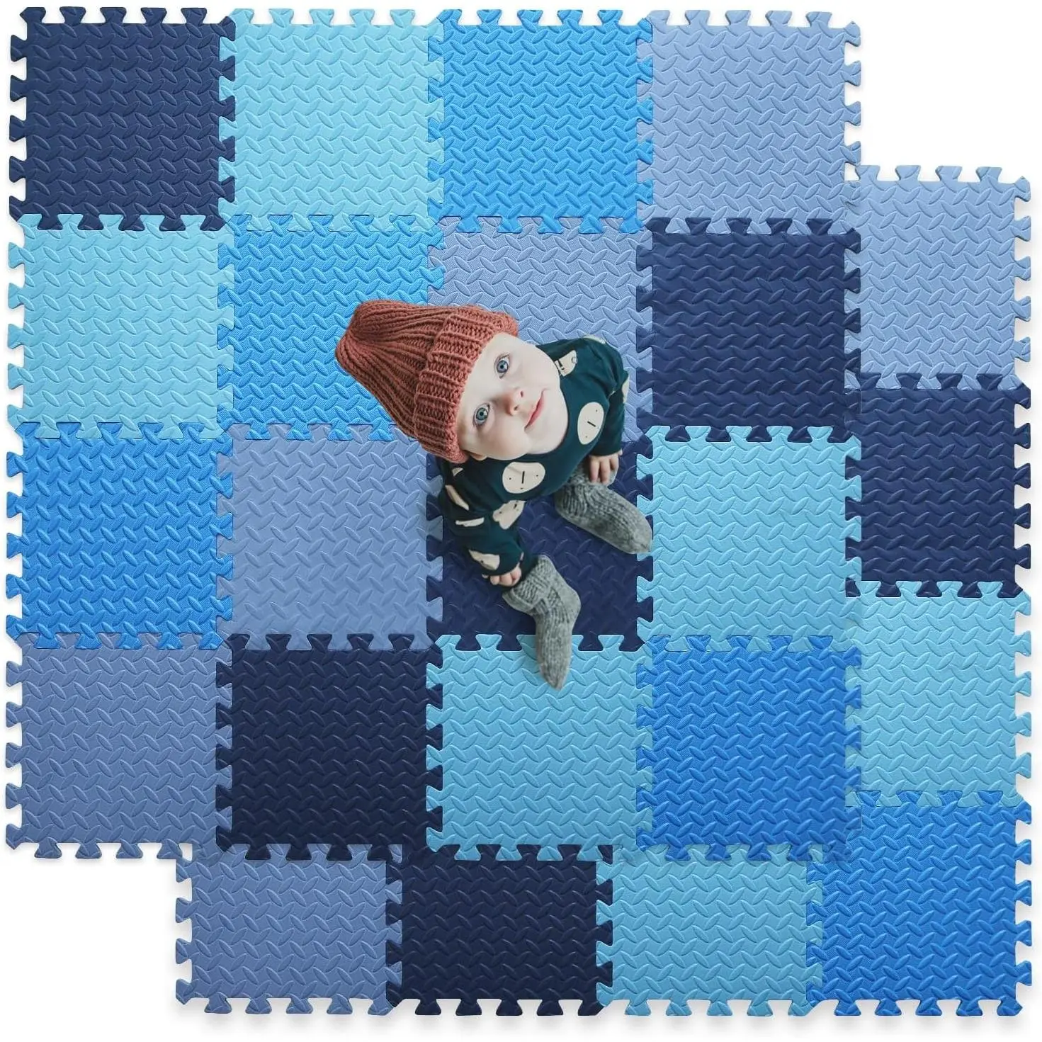 16 Tiles Soft & Safe EVA Foam Puzzle Floor Play Mat for Baby Kids, Square 47x47 Interlocking Playmat for Playpen, Multiple Blue Color Options