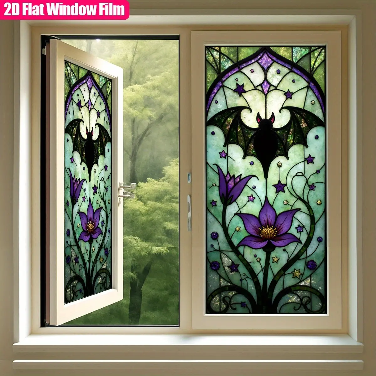 Gothic Halloween Window Sticker, Decorative Decal, Static Adhesive Bat Floral Design, No Glue PVC Film, Privacy Membrane, Home Office Party Decor