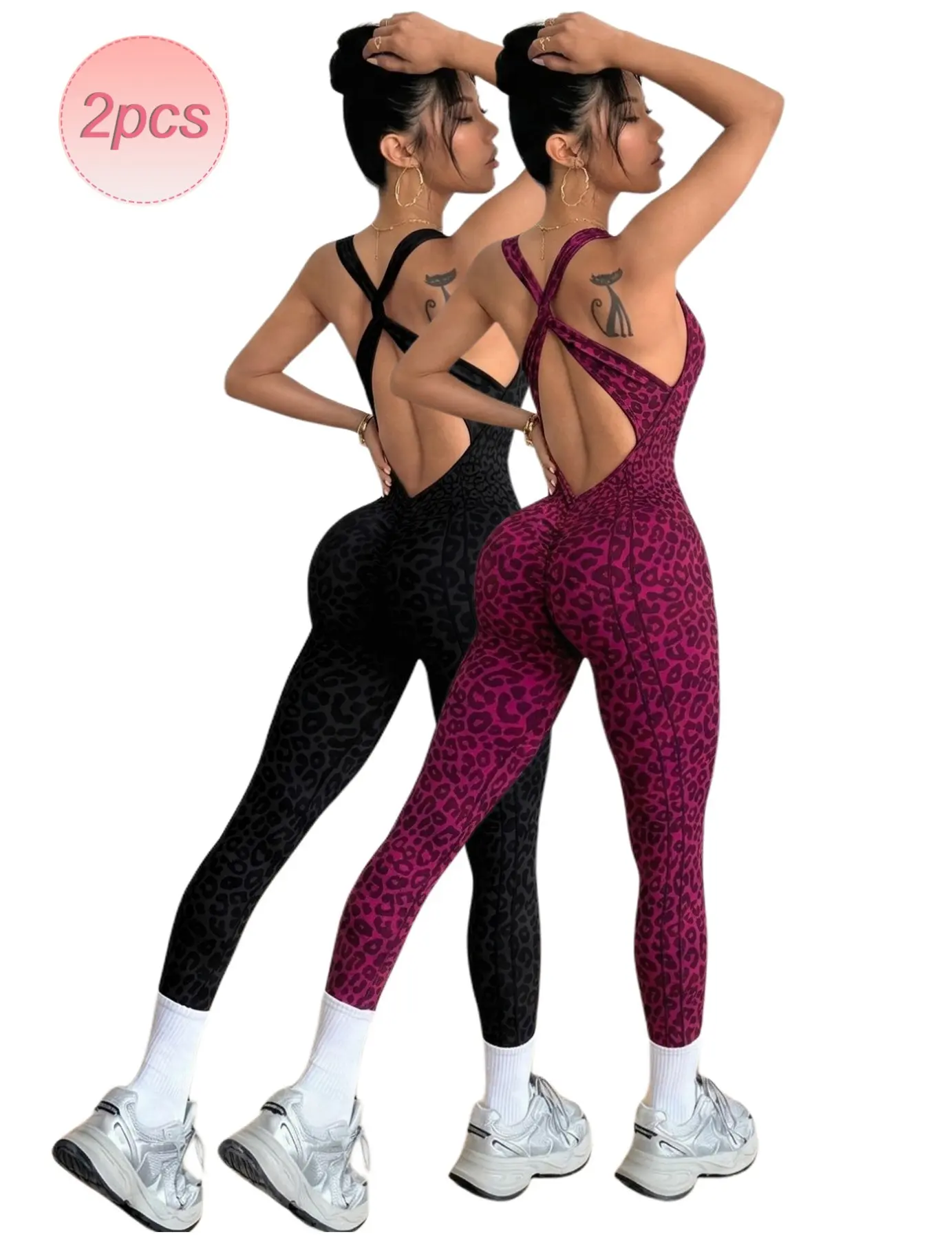 Women's Leopard Print Yoga Set, High Waist Cross Back Sports Bra & Leggings, Summer Workout, Slimming & Butt Lifting, Gym Yoga Outfits, High Elastic Activewear, Gym Workout Sportswear, Gym Clothes Workout, Gym Workout Sets