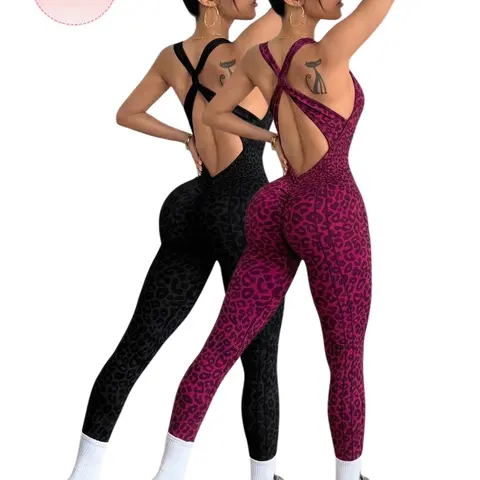 Women's Leopard Print Yoga Set, High Waist Cross Back Sports Bra & Leggings, Summer Workout, Slimming & Butt Lifting, Gym Yoga Outfits, High Elastic Activewear, Gym Workout Sportswear, Gym Clothes Workout, Gym Workout Sets, Exercise Clothing