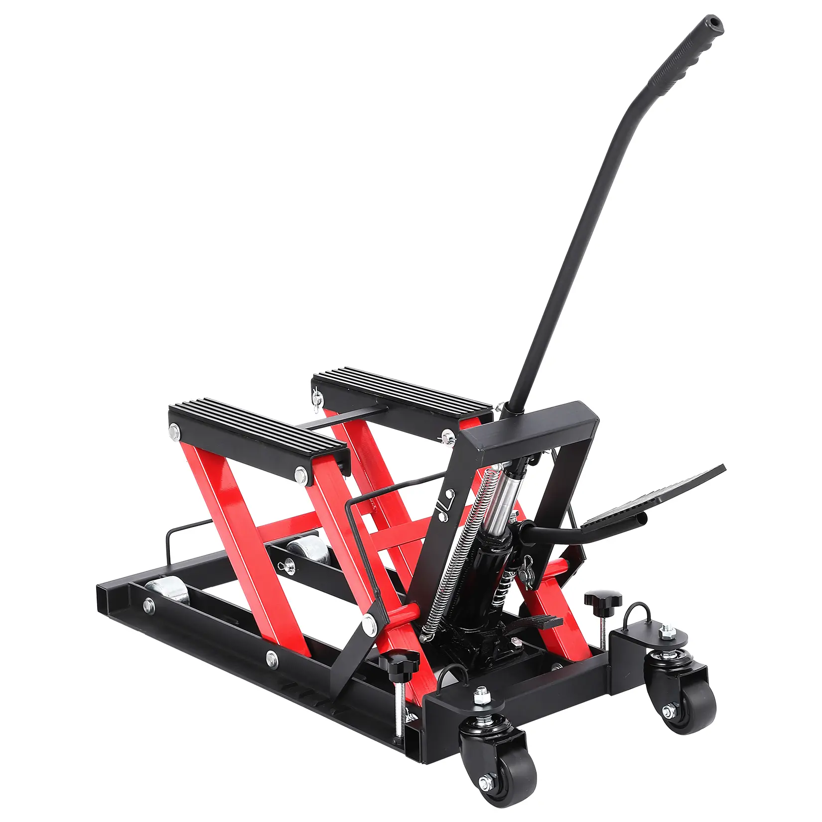 1500 lb Hydraulic Motorcycle Lift Jack – Adjustable Scissor Lift – Foot Pedal Operation – 4.5-15.3 inch Height Range