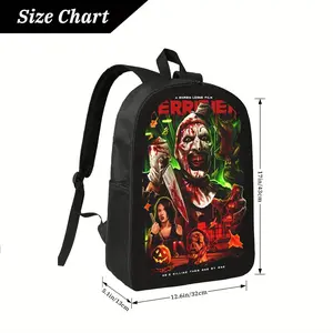 Terrifier Film Art Print Backpack - Horror Clown Design with Blood Splatter & Halloween Graphics, Durable Zipper Closure School Book Bag for Students, Spacious Horror Movie Fan Backpack, Halloween Backpack, Daily Carry, Dark Aesthetic, Reliable Storage,