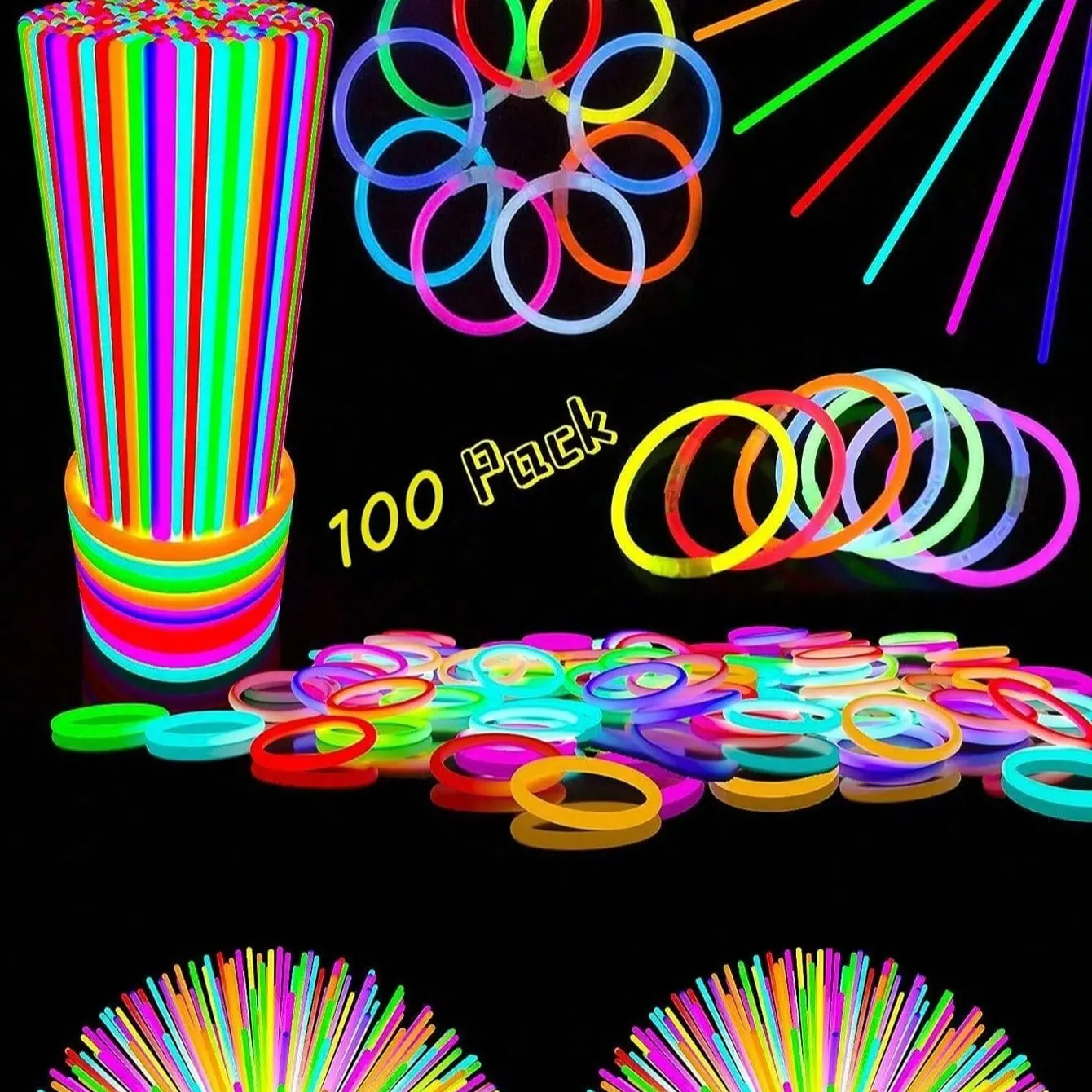 Nighttime Party Glow Sticks, DIY Necklace Bracelet Headband Crown, Baby Birthday Shower Full Moon Celebration, 10-214 Pieces