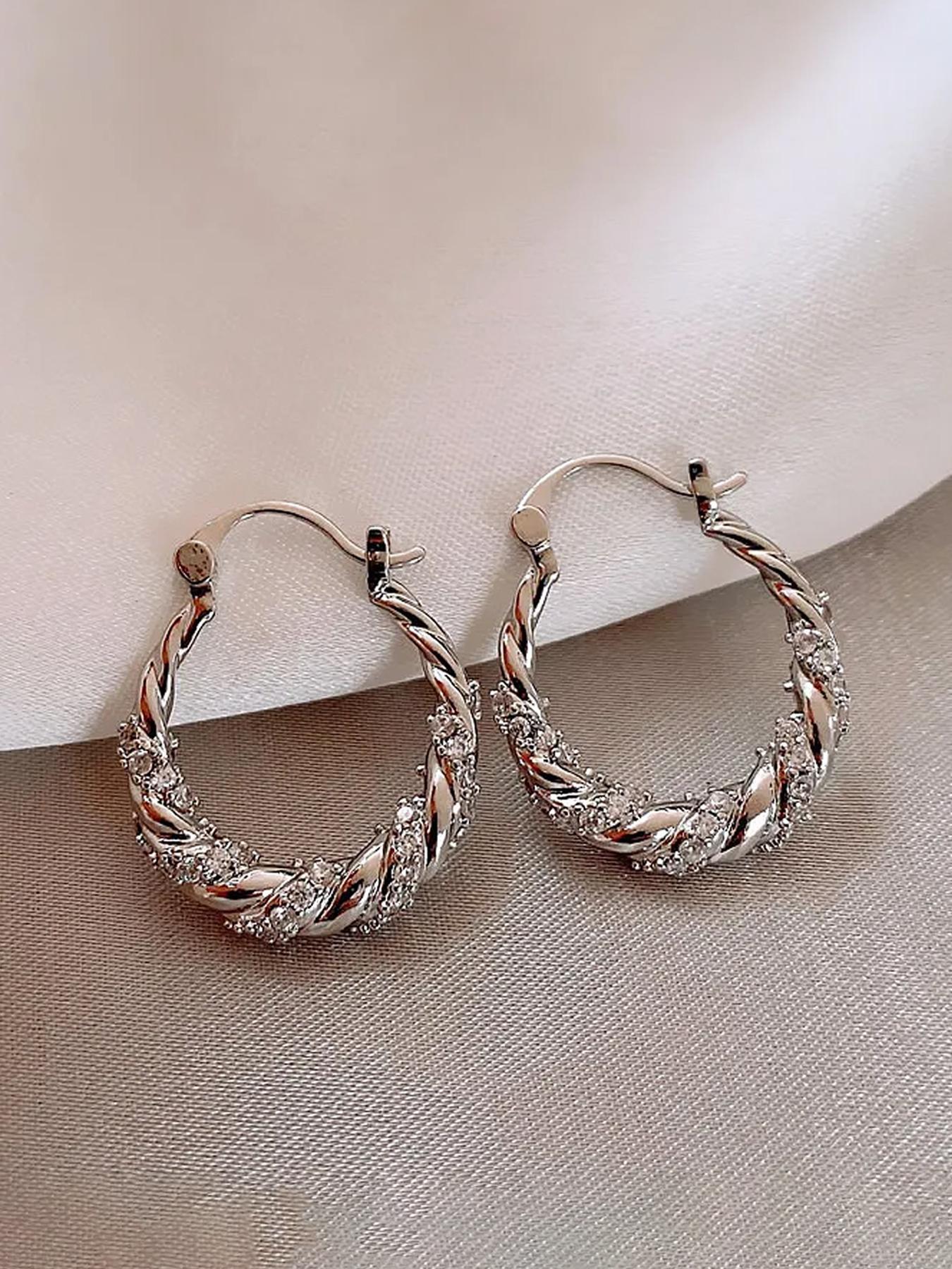 Women's Elegant Twist Design Hoop Earrings, High Quality Earrings, Fashion Jewelry for Party, Everyday Accessories, Trendy All-match & Exquisite Jewelry for Birthday Gift