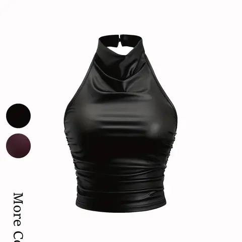 Ladies' Sleeveless Halter Neck Crop Top with Backless Design, Smooth Comfortable Fabric for Casual or Formal All-Season Wear Style, Halter Silhouette