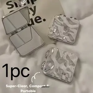 Portable Folding Mini Makeup Mirror, Cute Dual-Sided Handheld Cosmetic Mirror, Compact Student Touch-Up Mirror, Easy-To-Carry Design, Travel Makeup Mirror, Foldable Makeup Mirror