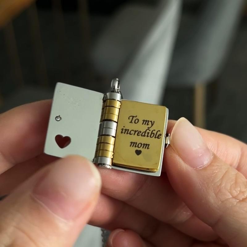 Best Mom Ever Book Necklace - Personalized 6-Page Engraved Pendant with Hidden Messages, Openable Flip Design | Adjustable Silver & 18k Gold Jewelry | Perfect Mother's Day, Birthday, Memorial Gift for Mom - A Timeless Love Letter Close To Her Heart