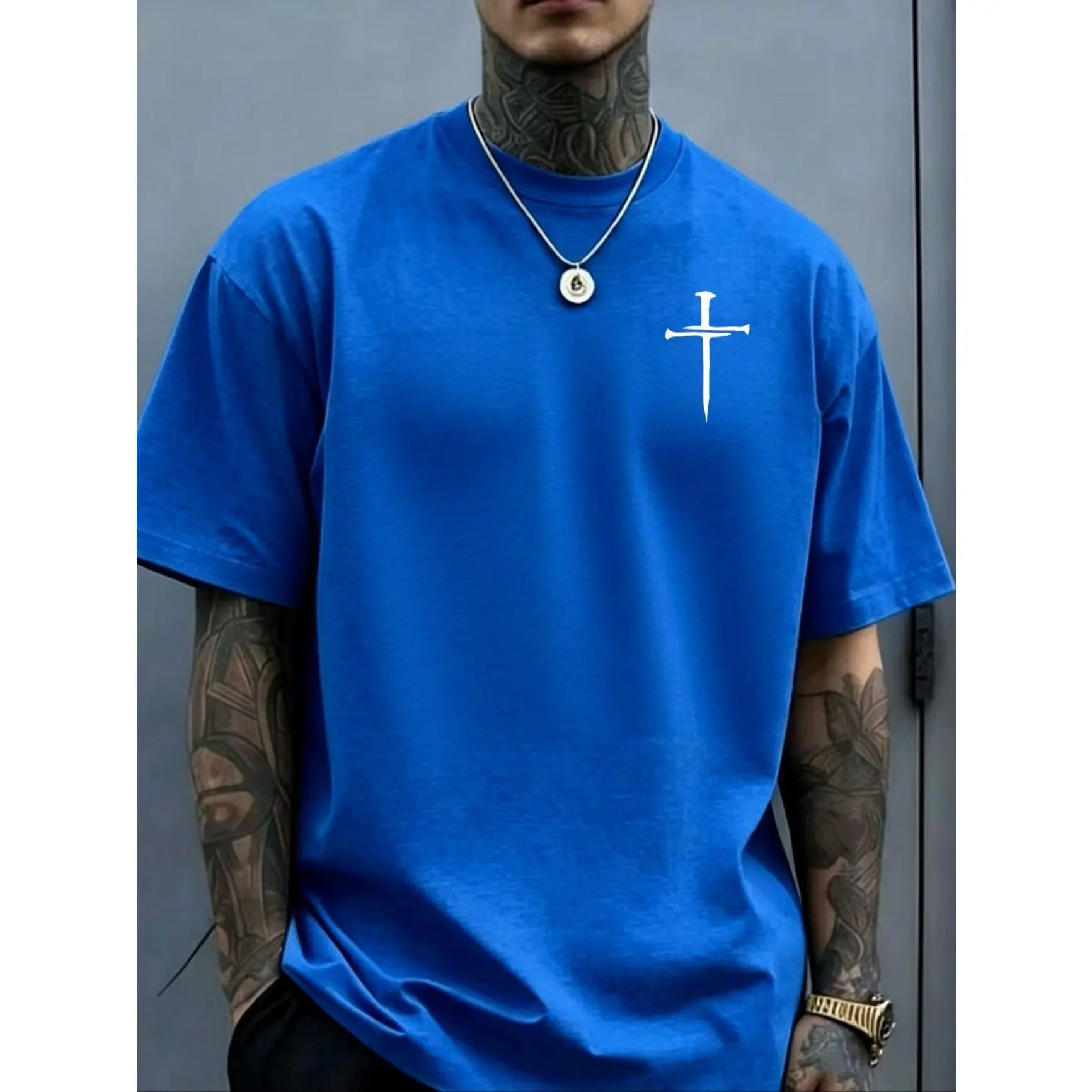 Men Casual Short Sleeve blue Tee 1 Pcs 100% Heavy Cotton - Comfortable Crew Neck, Soft Adorable Tees Tops