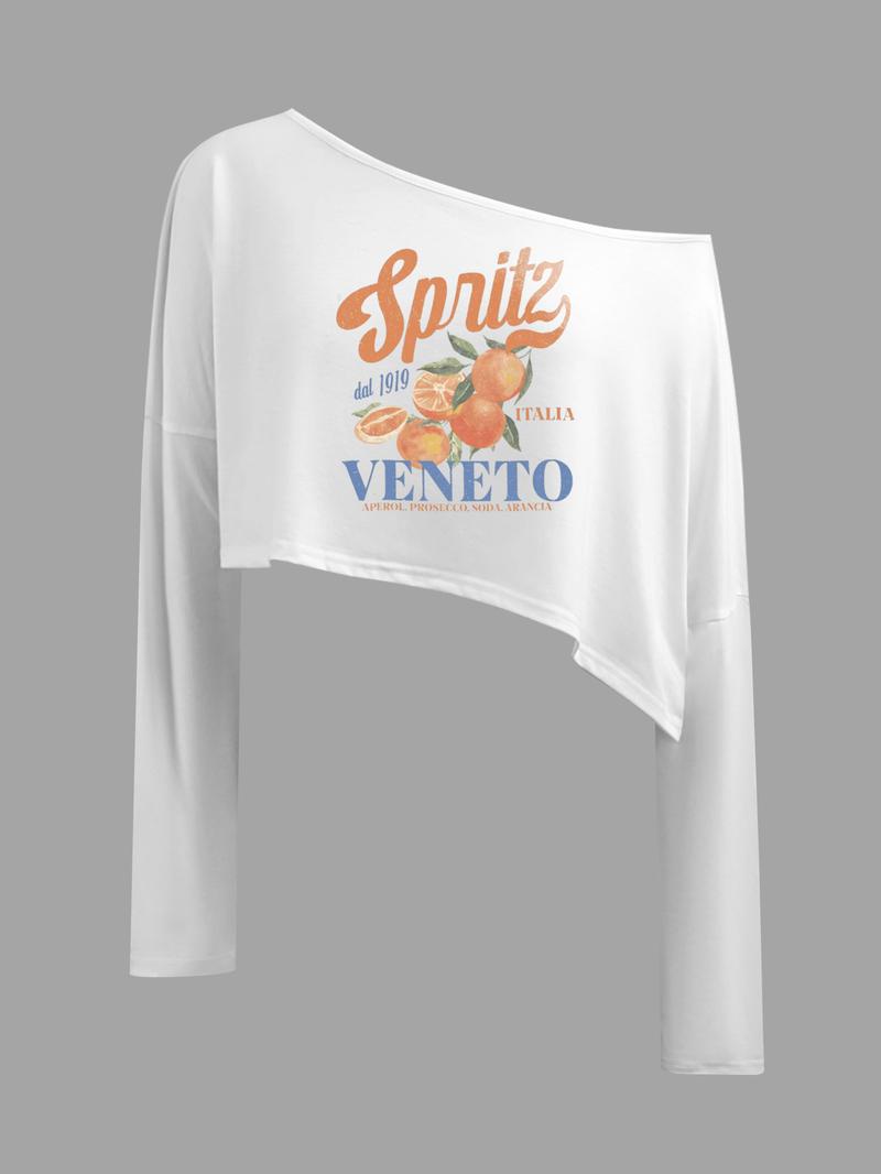 Women's Solid Off Shoulder Loose Tee, Casual Long Sleeve Crop Top for Daily Holiday Outdoor Wear, Everyday Ladies Clothes for All Seasons