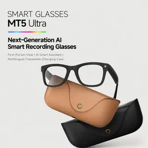 blue light glasses with 8MP HD Camera, Smart Recording Glasses, Dual Lenses, Open-Ear Audio, Real-Time Translation, Voice Assistant, Leather Charging Case for Travel Daily Use, Wearable Tech Glasses