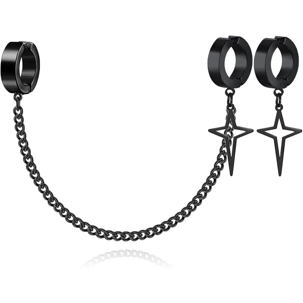 Unisex Gothic Kpop Emo Black Stainless Steel Feather Circle Ring Spike Tassel Chain Dangle Drop Earrings Piercing Jewelry Earring Gift  Men Women Teens