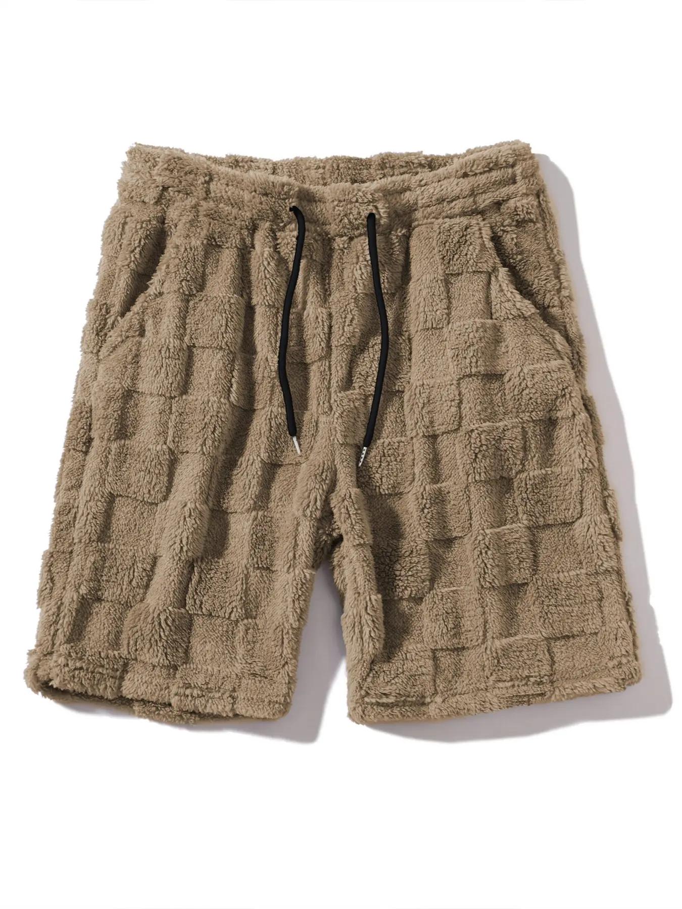 Men's Plaid Fuzzy Coral Fleece Shorts, Elastic Waist Drawstring Warm Plush Casual Shorts With Side Pockets, Winter Home‑wear Lounge Short Pants For Daily Relax