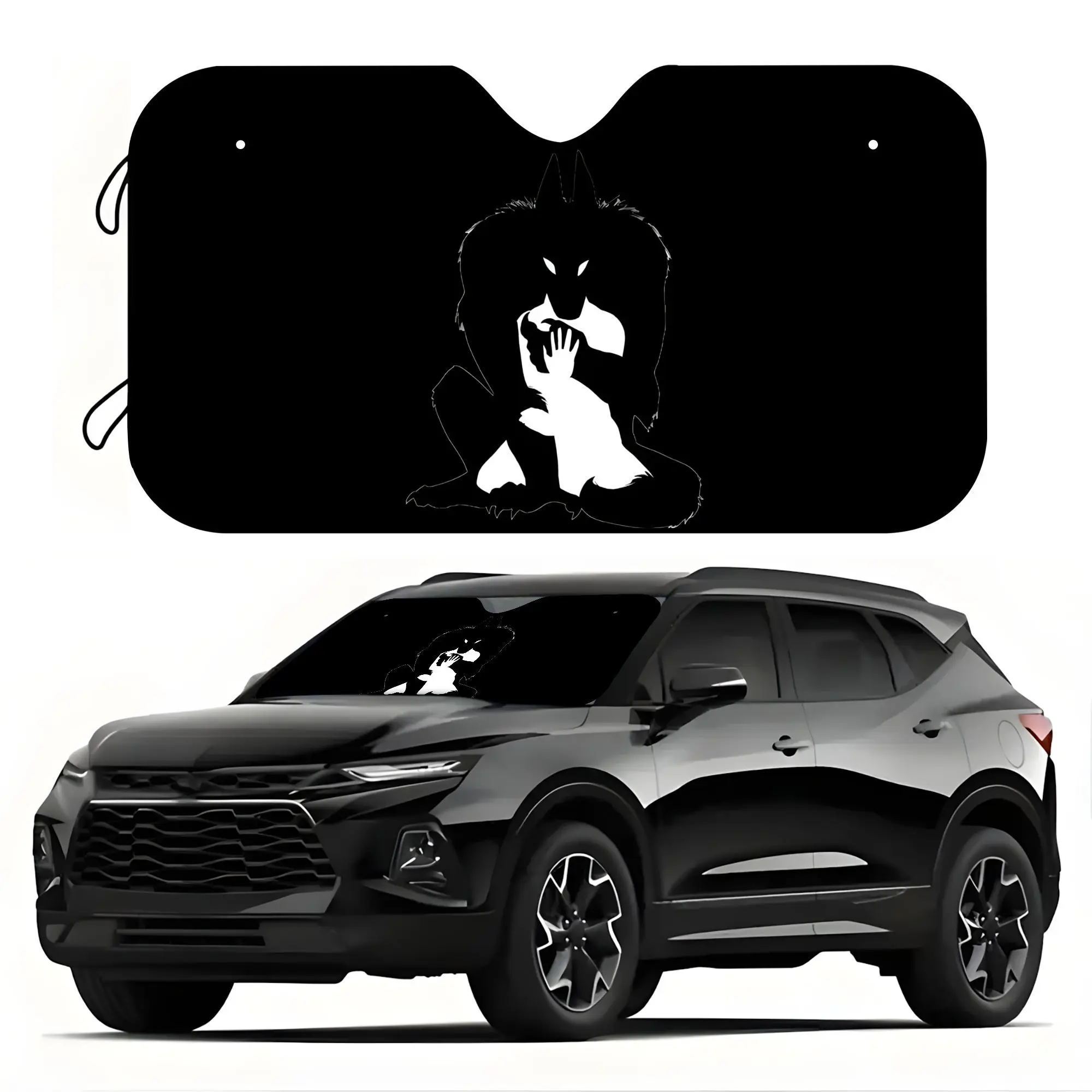 1pc Cartoon Style Car Sun Shade Wolf Pack Design Themed UV Glare Protection Windshield Cover, Universal Fit, Perfect Gift for Holidays Birthdays