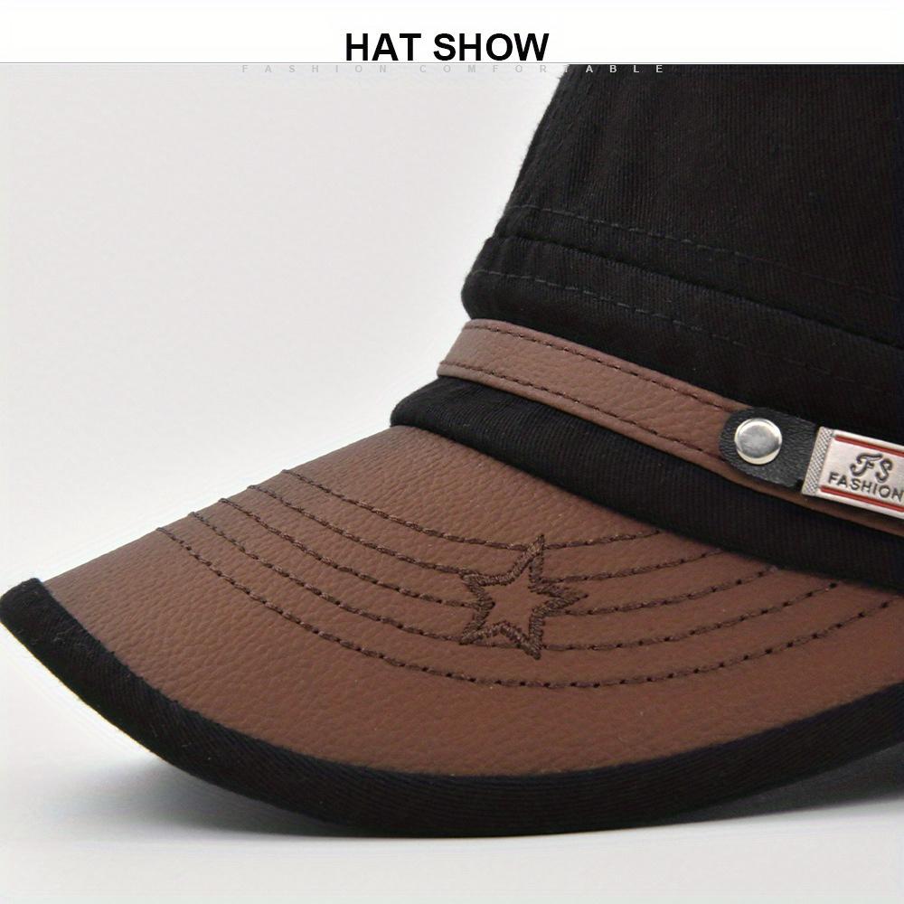 Unisex Military Flat Top Hat, Polyester Woven Street Style, Sun Protection Cap for Men And Women