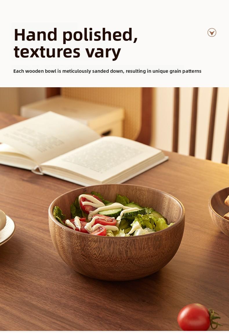 Acacia Wood Bowl Household Wooden Japanese Style Wooden Bowl Wooden Bowl Whole Wood Sea Bowl Creative Tableware Salad Bowl Rice Bowl Soup Bowl