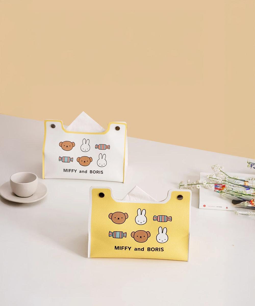 Kawaii Miffy New Cute Tissue Box Cartoon Rabbit Printing Pu Waterproof Simple Style Household Desktop Storage Bag Girl Gift