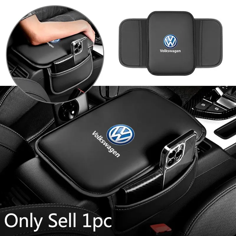 Leather Car Arm Rest Cushion Storage Pad Armrest Box Protective Cover Center Console Cushion For VW GTI Polo Golf Passat Tiguan Arteon Touareg Taigo Caddy Jetta Accessories