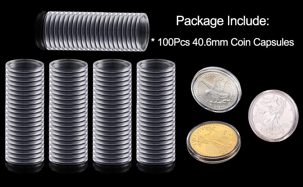 40.6mm Silver Dollar Coin Holder,Silver Eagles Coin Capsules, Morgan Silver Dollar Coin Holders for Coin Collection Supplies (100)