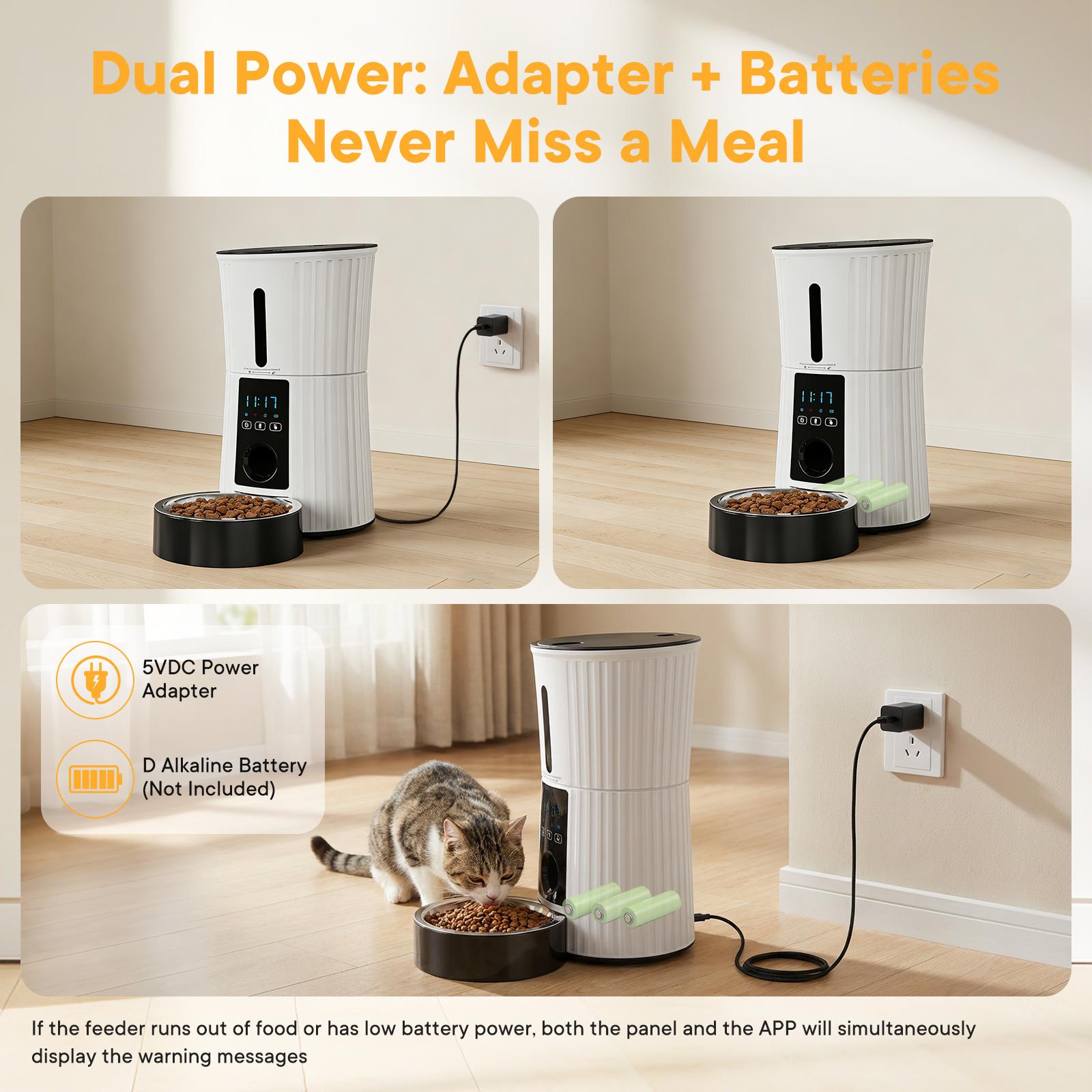 Smart Auto Cat Feeder - 2.4G WiFi & APP Control, Dual Power Backup, 10s Voice Recording & Desiccant for Fresh Food