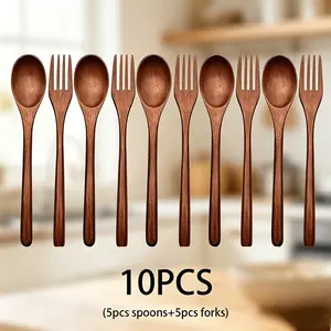 Japanese Wooden Spoons and Forks Set, Reusable Eco-Friendly Natural Wood Cutlery, Handmade Cooking Stirring Eating Utensils, 10/20 Pieces, Tableware Kit