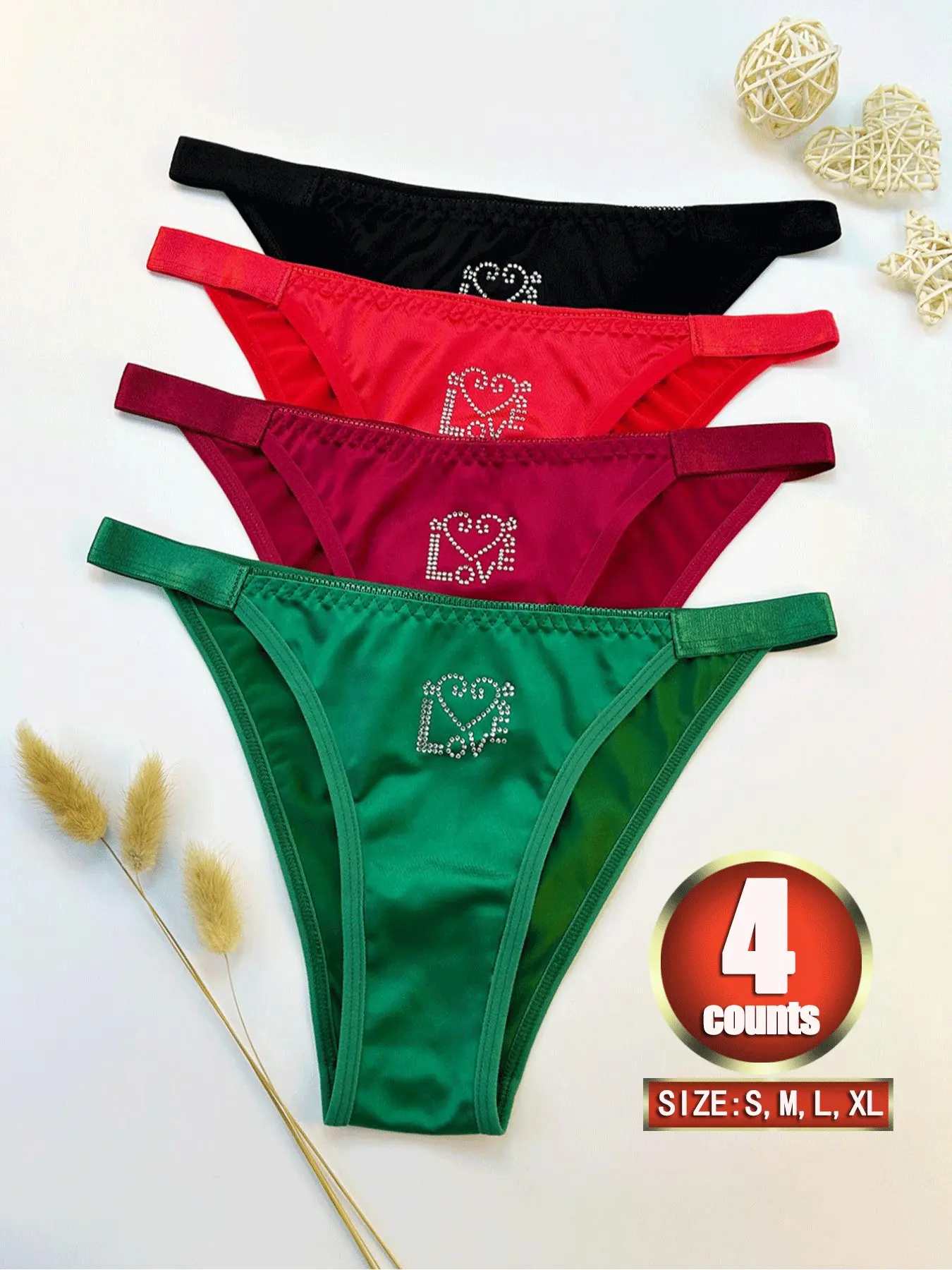 4-piece women's bikini panties, seamless women's panties, women's panties breathable and not showing traces, soft and comfortable, suitable for wear, close to the body and versatile style, Bikini Underwear, Triangle Bikini Bottoms