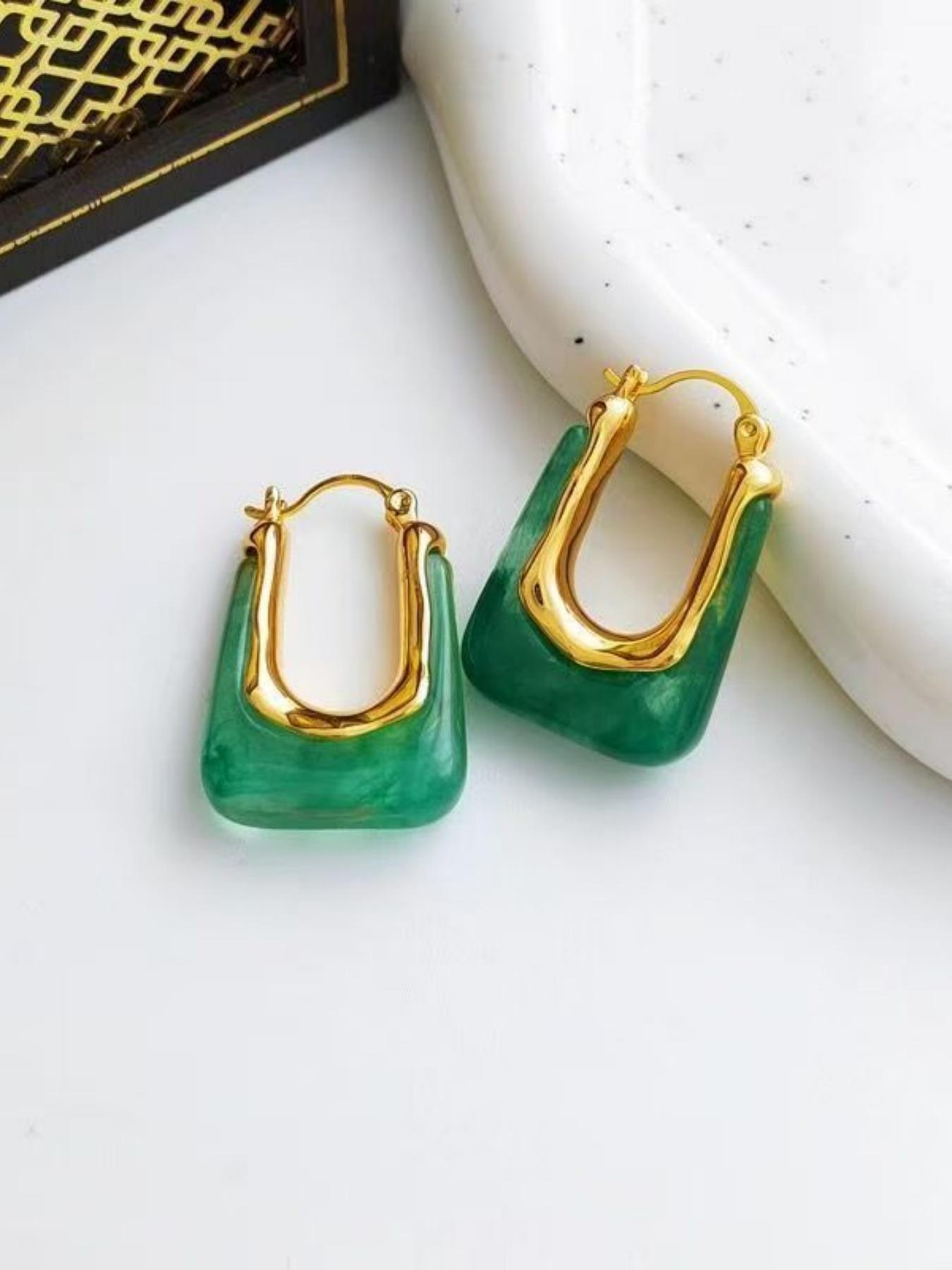 Vintage U-shaped Earrings, Gold Plated Hoop, Fashionable Earrings for Women, Trendy All-match Fashion Jewelry for Party Wear, Exquisite Birthday Gift, Lightweight Chunky Hoops, Stylish Jewelry, Fashionable Jewelry Accessories