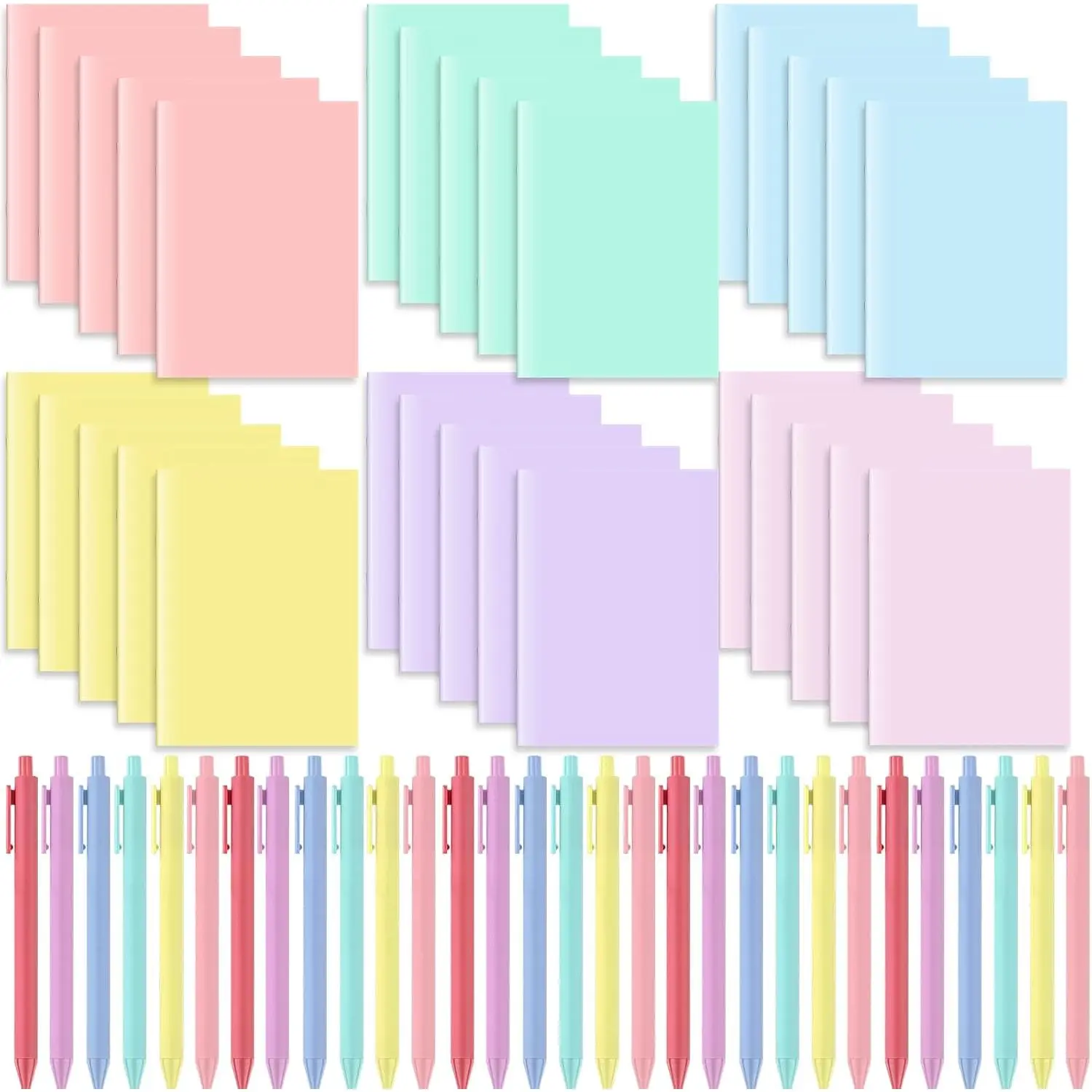 60 count School Pocket Journal Notebook Bulk with Ballpoint Pens Set 3 x 5 Inch Small Mini Cute Notepads Colorful Ruled Lined for Women Writing Office Classroom Study  Supplies(Pastel)