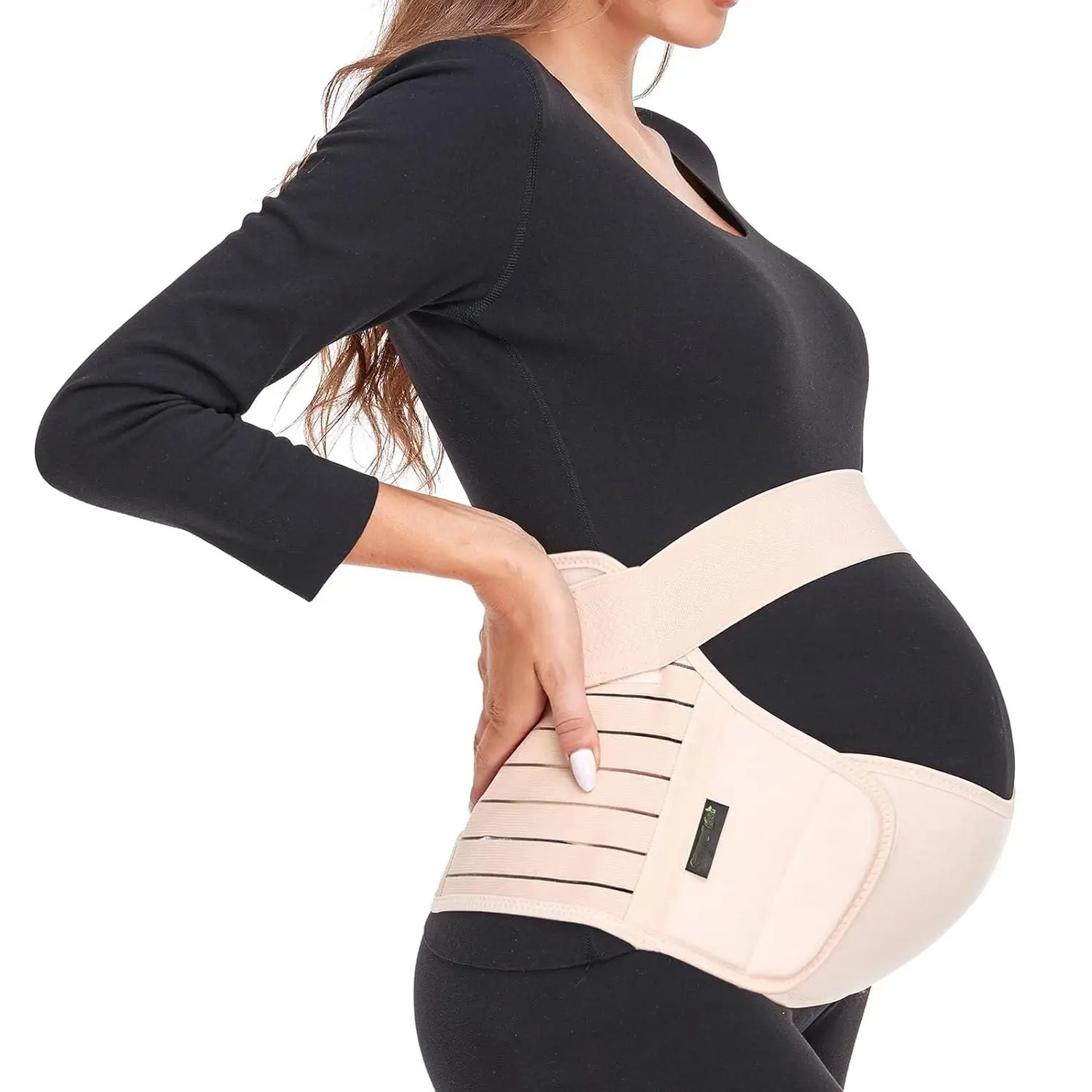 Maternity Belt, Pregnancy 3 in 1 Support Belt for Back/Pelvic/Hip Pain, Maternity Band Belly Support for Pregnancy Belly Support Band (L: Fit Ab 39.5"-51.3", Beige)