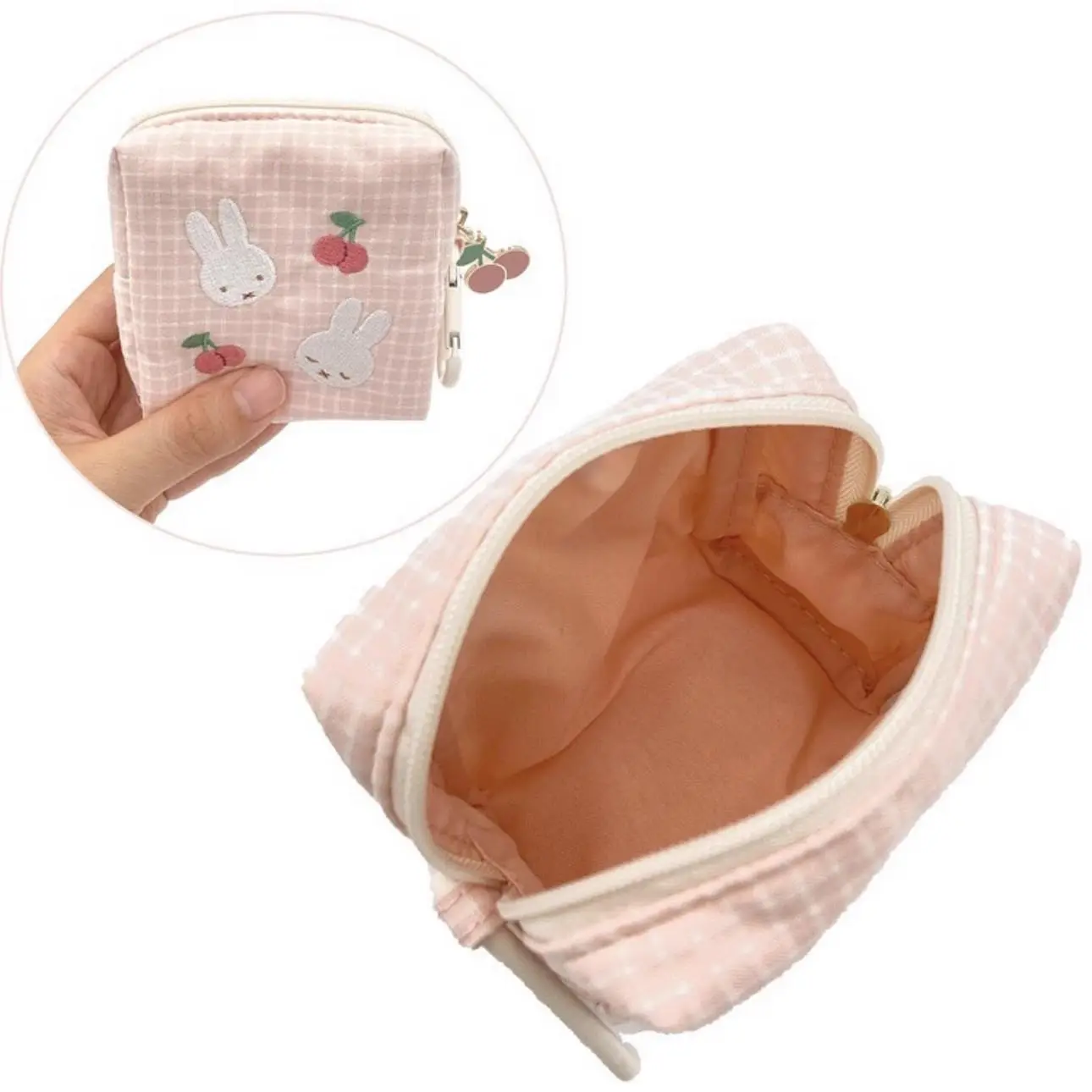 Kawaii Anime Miffy Rabbit Makeup Bag Cartoon Cute Embroidered Hand-held Tofu Bag Loose Change Lipstick Storage Mini Small Bag