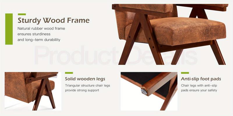 Modern Upholstered Leather Accent Chair - Armchair with Anti-slip Foot Pads, Suitable for Reception, Hosting & Bedroom Spaces, Dark Brown