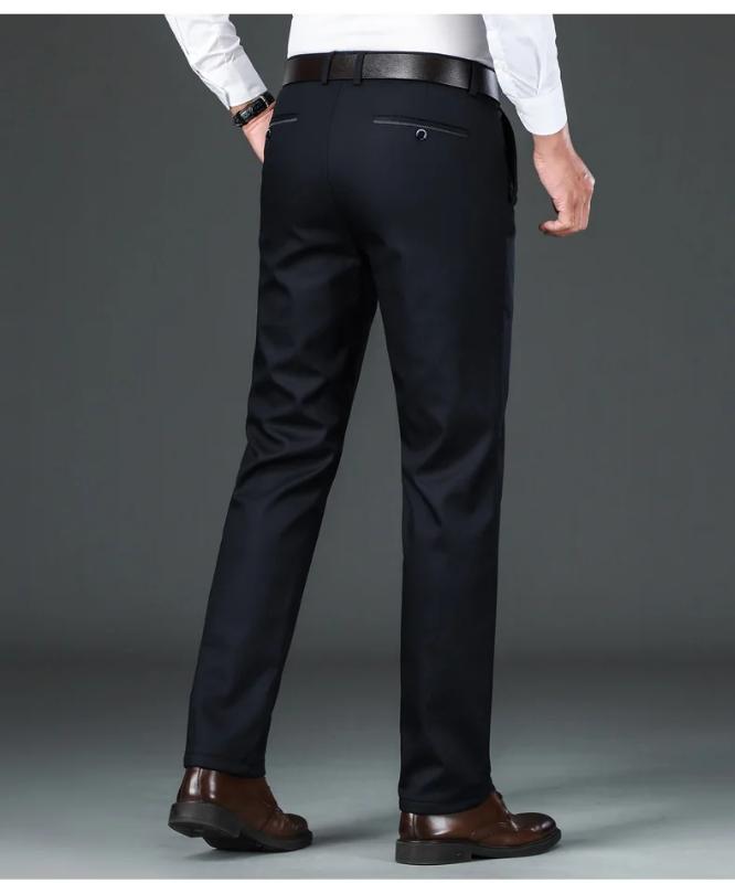 Static Cuff Flannel Thick Men's Casual Pants Winter New Fleece Business Stretch Warm Plush Trousers Brand Slim Straight Male Pants