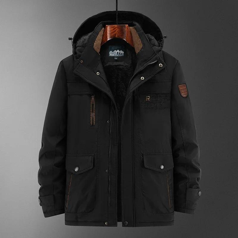 New Winter Men's Jacket High-Quality Thick Wool Cold-Proof Detachable Hooded Parka Casual Skiing Hunting Windproof Warm Coat