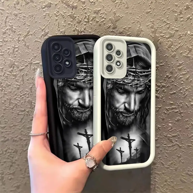 Phone case for Samsung GALAXY A13 A33 A52 A53 Enhanced Peotection Gift TPU Crowned Jesus & Three Crosses Phone Case soft silicone Celestial Eye Layered Phone Case ROOJTN1G1