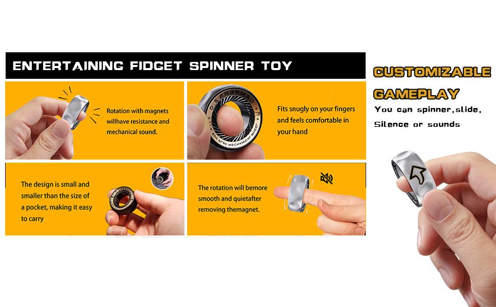 Fidget spinner noise-making magnetic toy, detachable stainless steel mechanic's ring, stress-relief black technology EDC