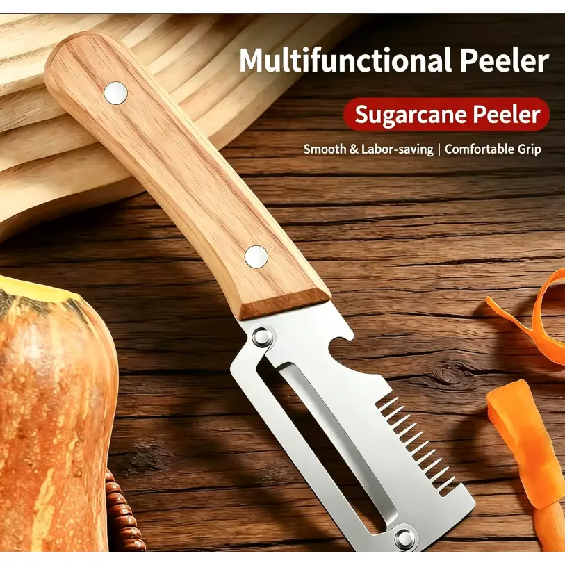 2pcs 2-in-1 Stainless Steel Vegetable Peeler with Bottle Opener, Sharp Blade, Wooden Handle - High-Grade Kitchen Food Prep Gadget for Fruits & Veggies