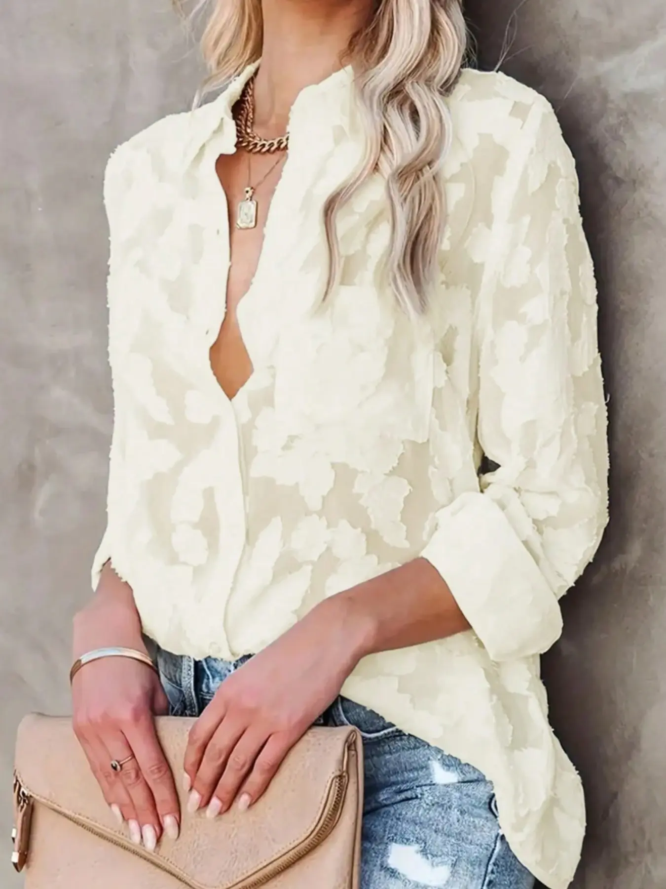 New Arrival Korean Style Single Button Linen Sun Protection Shirt, Loose Fit Long Sleeve Polo Collar Top for Women, Spring Summer Fashion