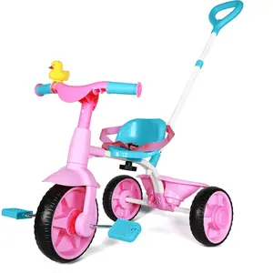 2 in 1 Kids Tricycles Age 18 Month to 3 Years, EVA Wheels Upgraded, Gift, Trikes  Toddlers 2 to 3 Year Old with Push Handle and Duck Bell, Pink